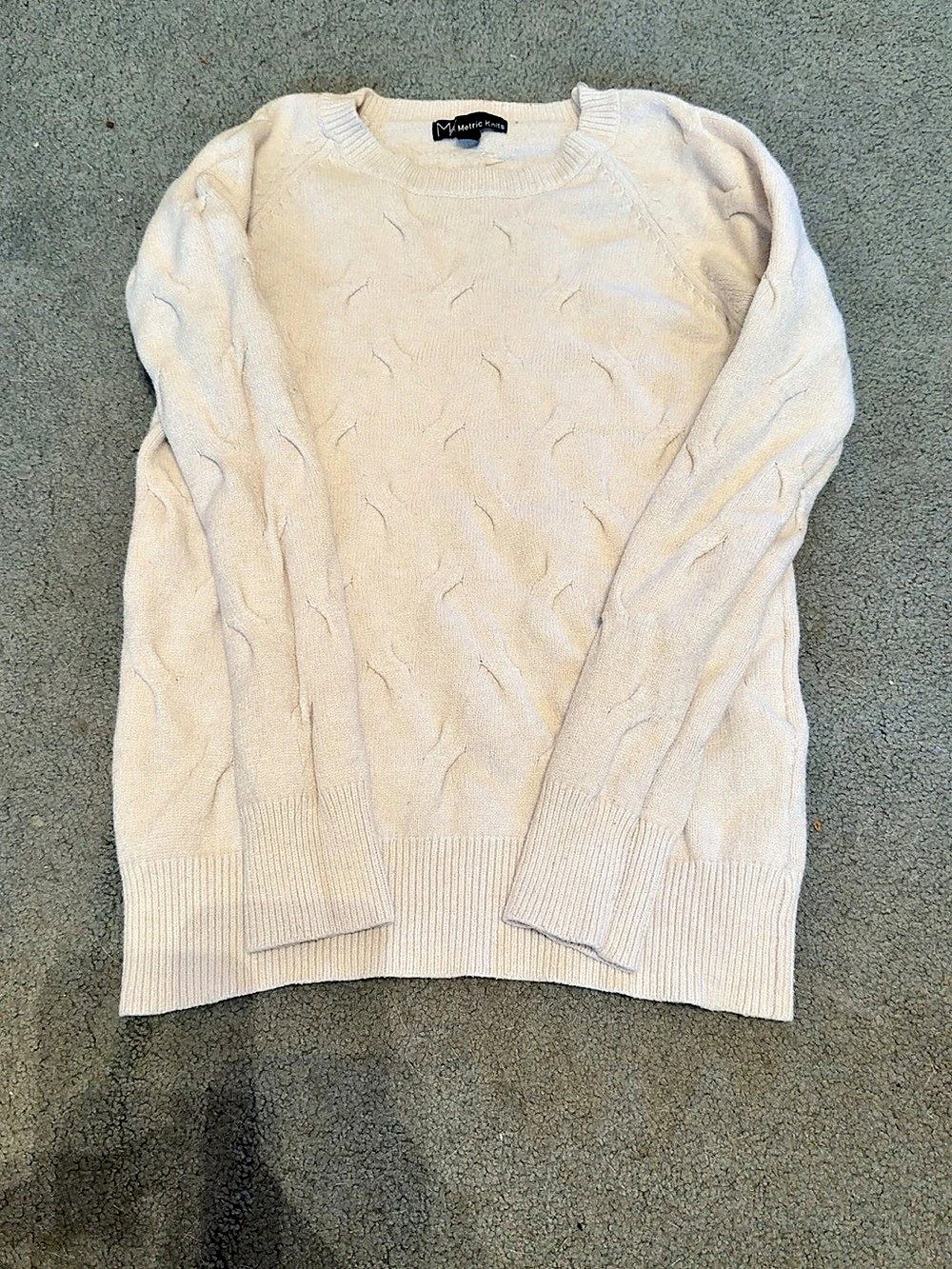 Metric Knits Cable Knit Crewneck Sweater Cream Size Medium